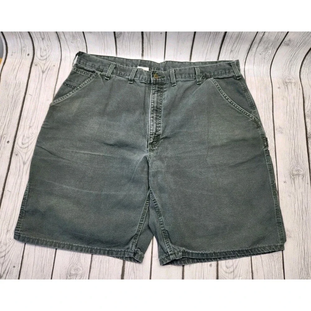 Carhartt B149 OLD Mens 44 Oil Green Canvas Carpenter Cargo Shorts Y2K Vintage